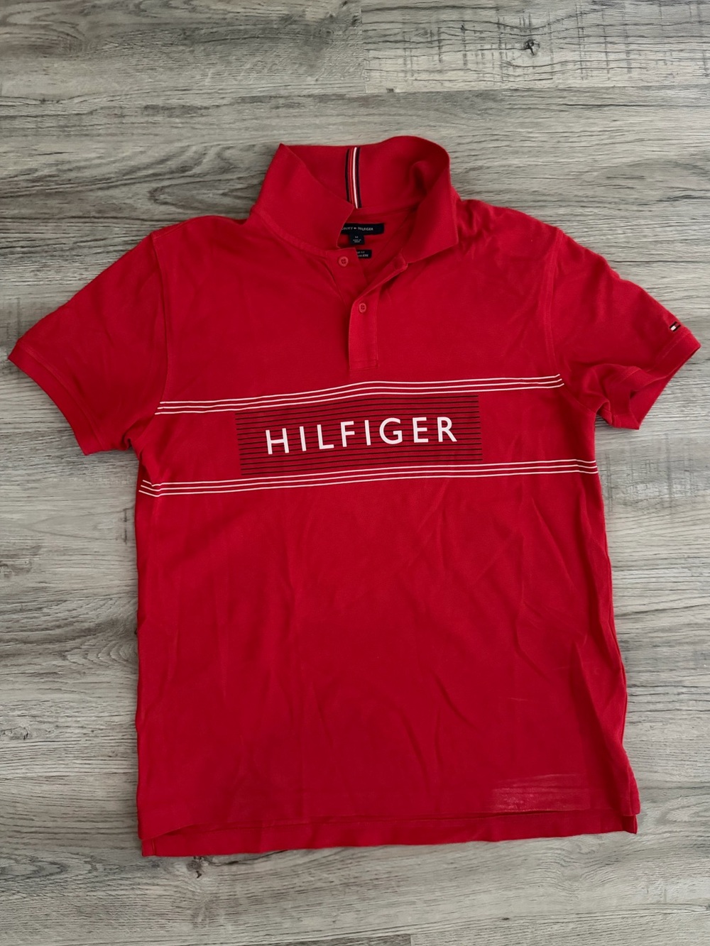Tommy Hilfiger Red Men’s Polo with Hilfiger Chest Stripe